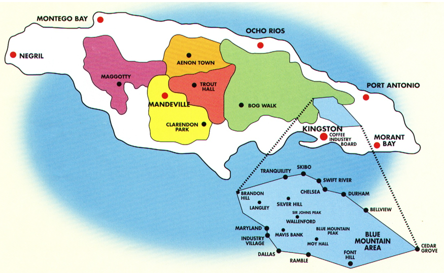 map of jamaican blue mountain coffee