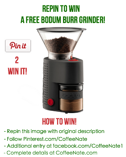 Pinterest contest win a free bodum bistro coffee grinder